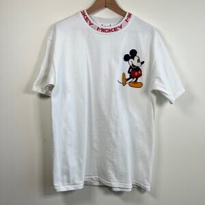 Vintage Disney Designs Mickey Mouse Tshirt Neckline Spellout Velvet Patch USA XL